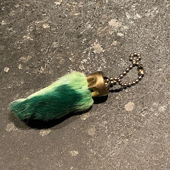 Other Vintage Lucky Rabbits Foot With Brass Cap And A Chain Green